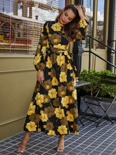 Floral Print Belted Maxi Dress shein
